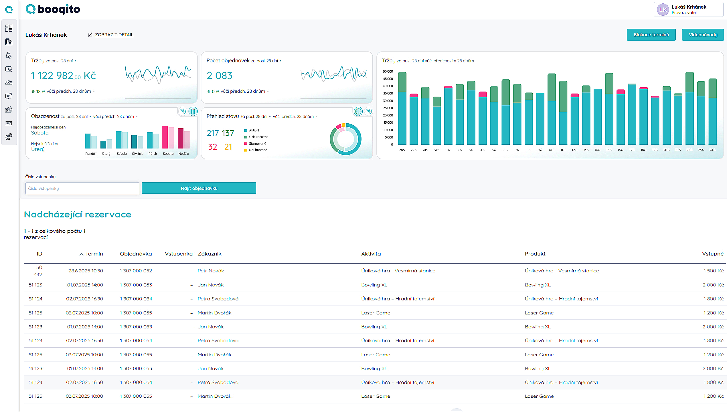 Screenshot CRM systému Booqito
