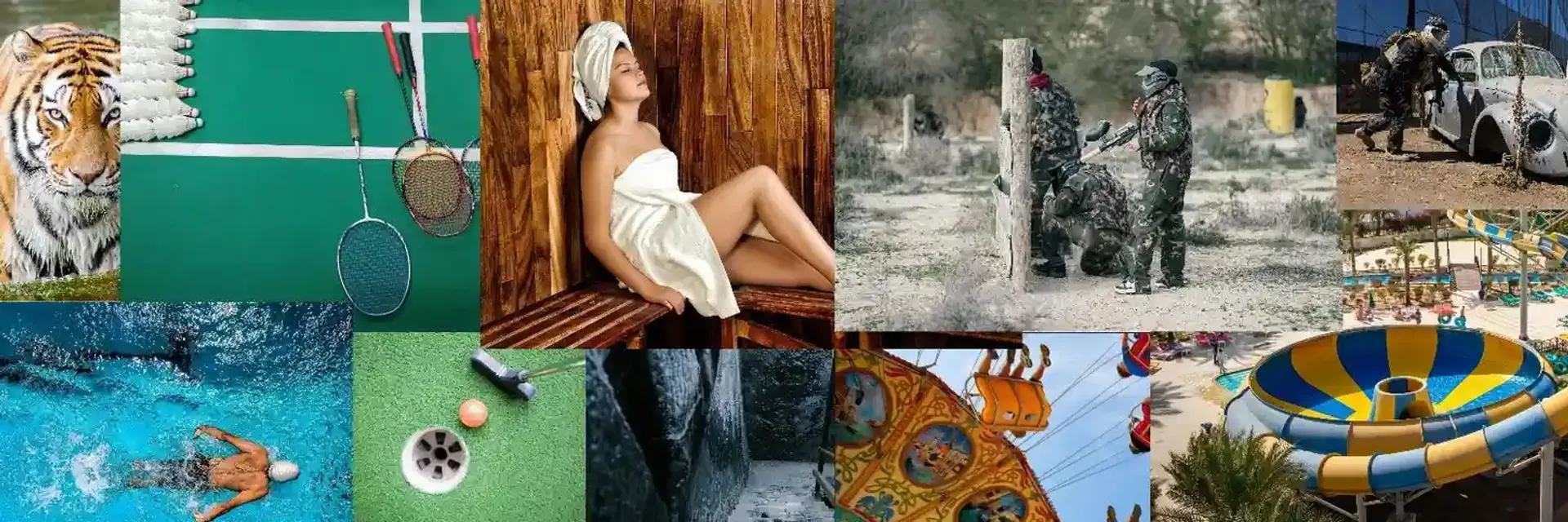 Koláž různých volnočasových aktivit jako pozadí